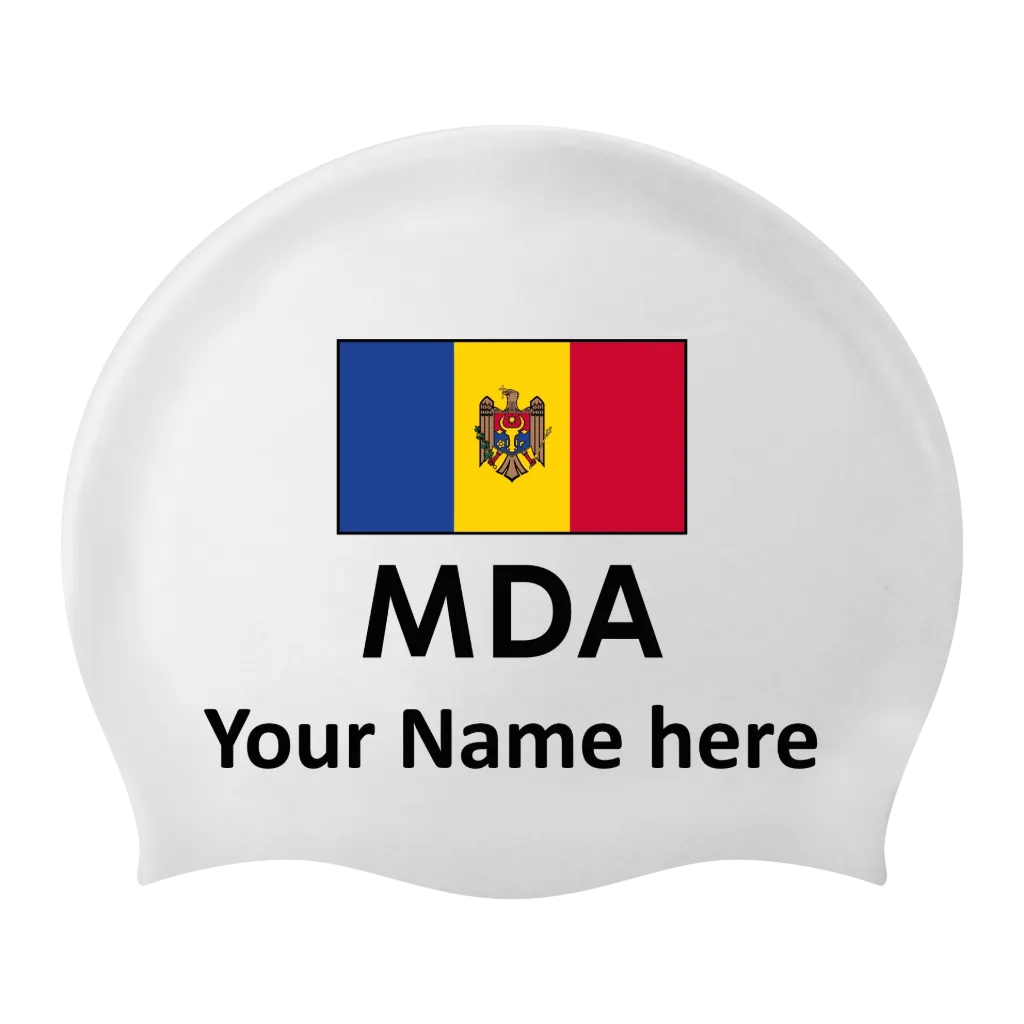 Silicone Badmuts Wit met individuele naam en Vlag Moldavië - 2 stuks