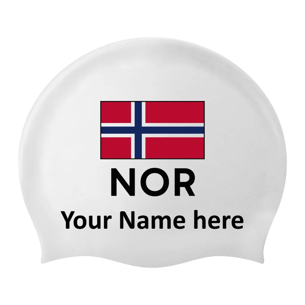 Silicon Swim Cap with individual Name and Flag Norge - 2 pieces