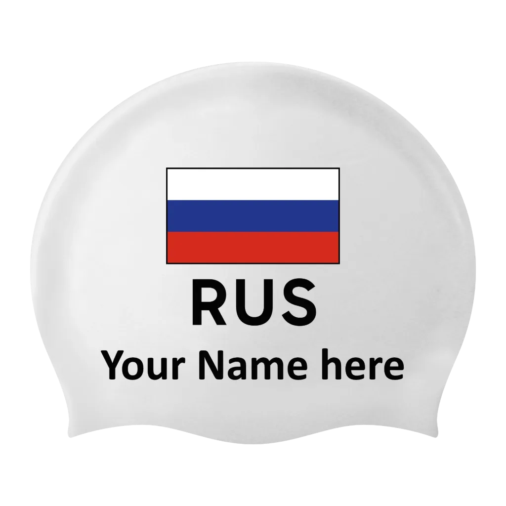 Silicon Swim Cap with individual Name and Flag Russia - 2 pieces