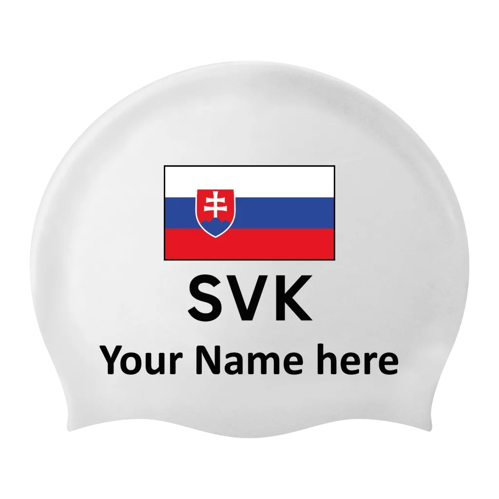 Silicone Badmuts Wit met individuele naam en Vlag Slowakije - 2 stuks