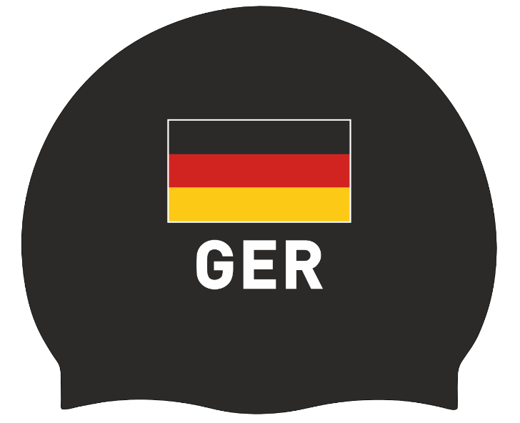 Silicon Black Swim Cap with German Flag