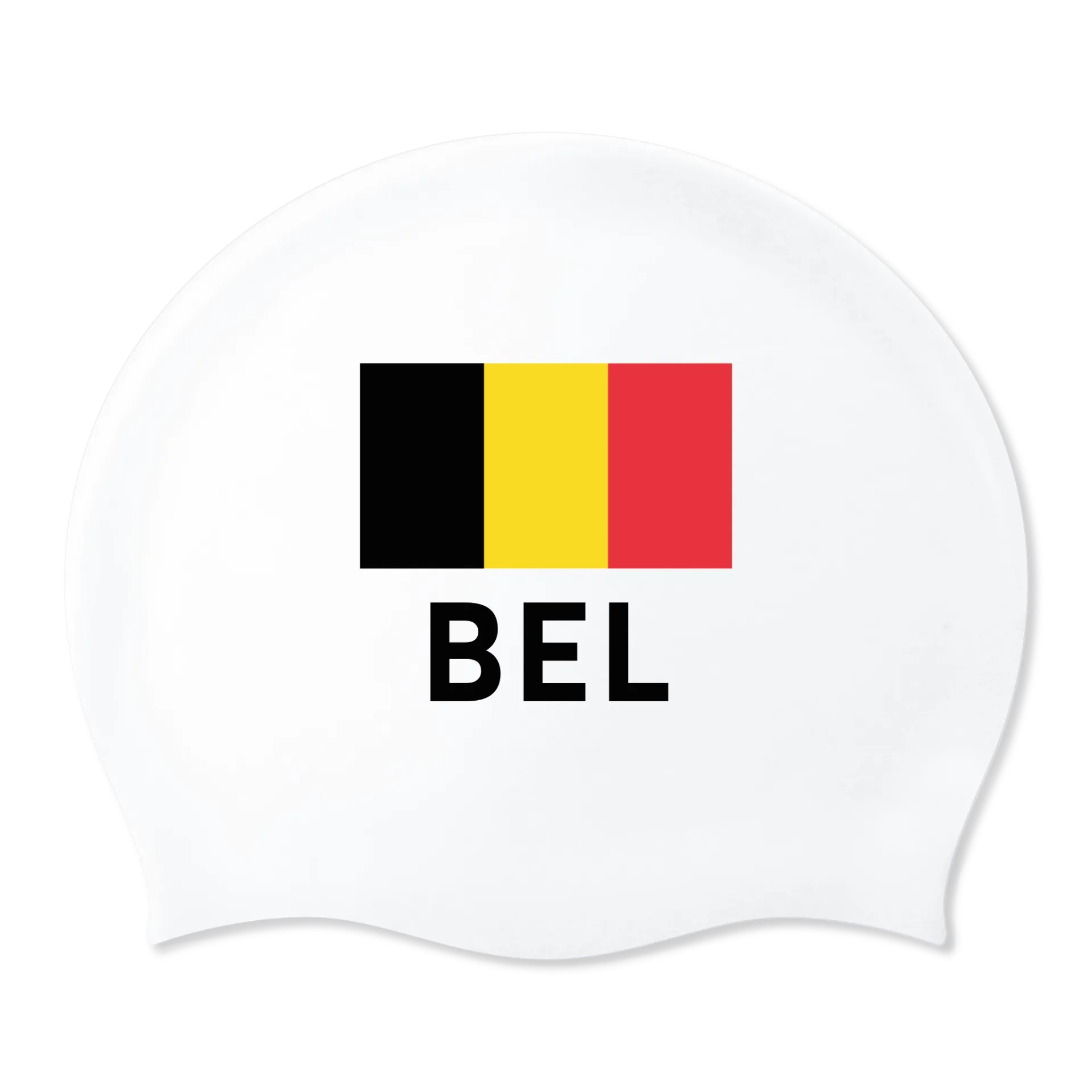 White Silicone Swim Cap with Belgian Flag