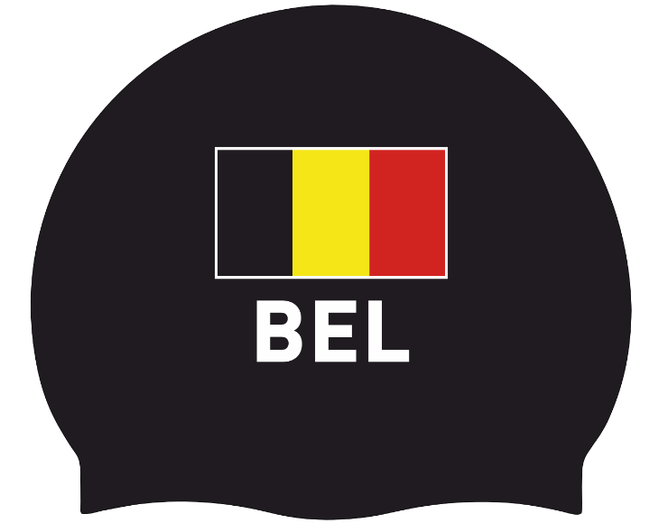Black Silicone Swim Cap with Belgian Flag