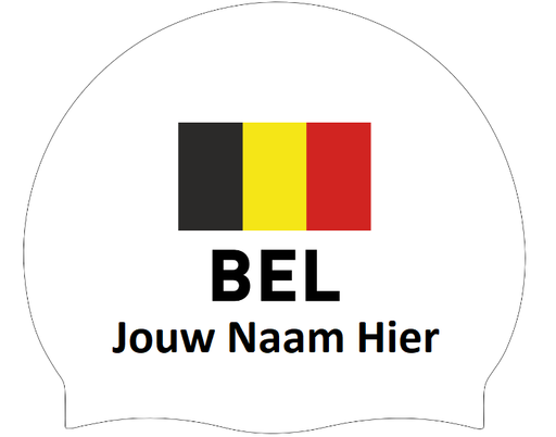 Silicone Badmuts Wit met individuele naam en Vlag België