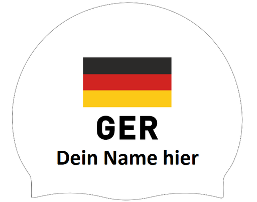 Silicone Badmuts Wit met individuele naam en Vlag Duitsland