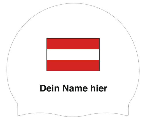 Silicone Badmuts Wit met individuele naam en Vlag Oostenrijk
