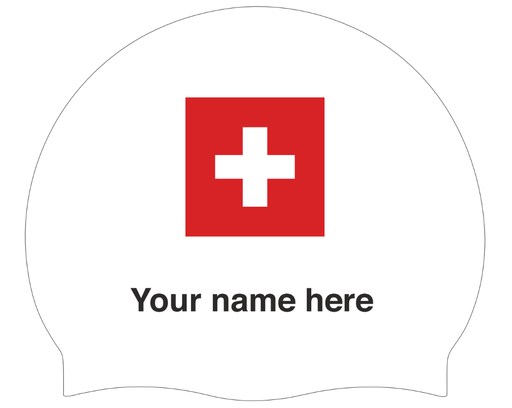 Silicone Badmuts Wit met individuele naam en Vlag Zwitserland