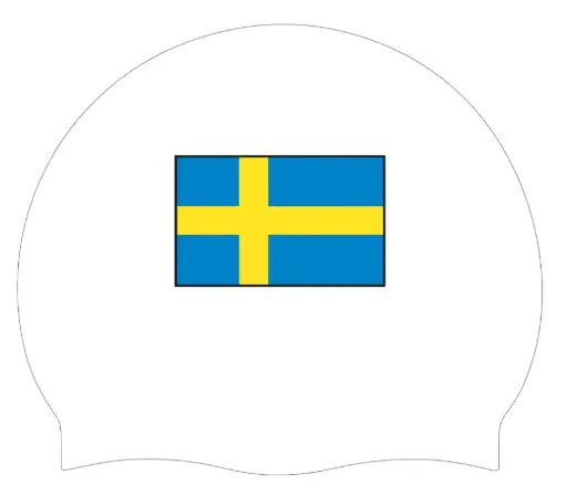Silikone badehætte hvid med flag Sverige